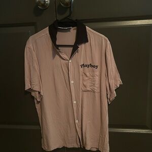 PLAYBOY Men's Casual Pink Shirt with Black Collar